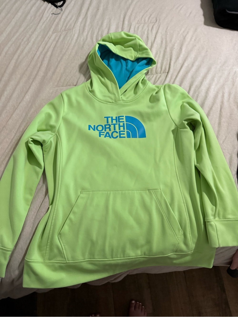 The North Face Lime Green Hoodie with Teal Trim